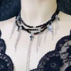 Fashion Retro Stage Gothic Fringe Cross Charms Layered Bead Necklace