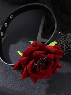 Outlet Retro Stage Gothic Spider Web & Rose Choker Collar Necklace