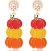 Clearance Retro Stage Gradient Pumpkin Pearl Drop Earrings
