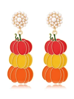 Clearance Retro Stage Gradient Pumpkin Pearl Drop Earrings