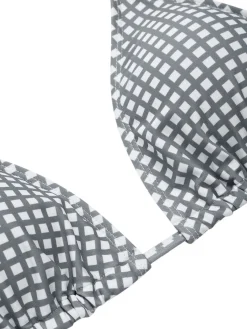 Online Retro Stage 1940s Gingham Plaid Bow Halter Swimsuit Gray & White