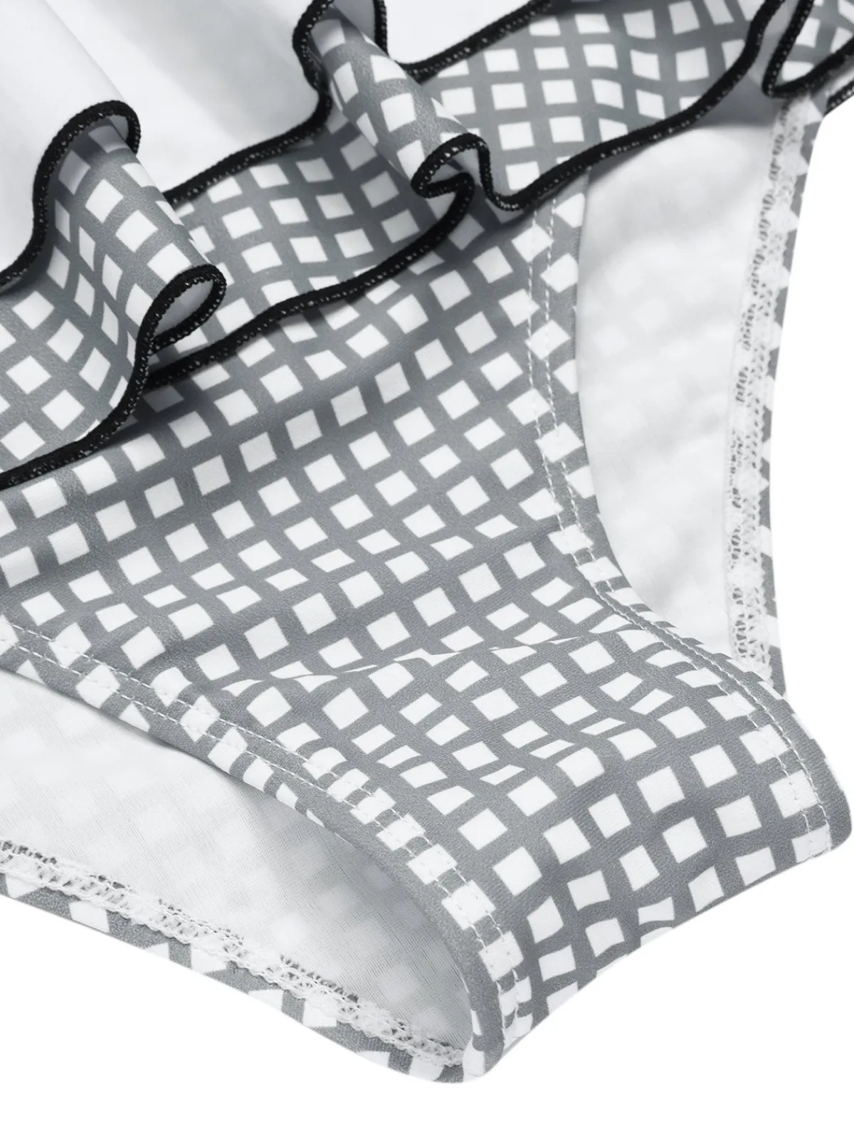 Online Retro Stage 1940s Gingham Plaid Bow Halter Swimsuit Gray & White