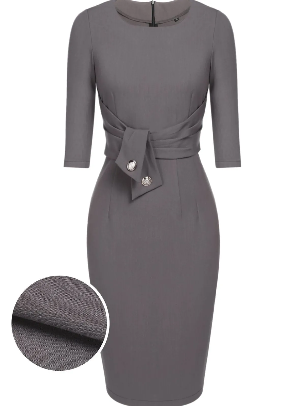 Best Retro Stage 1960s Belt Solid Pencil Dress Gray