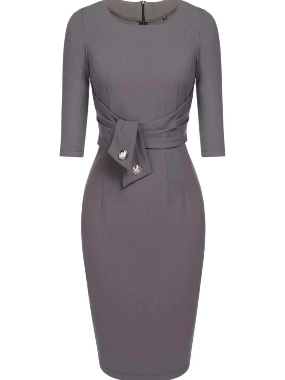 Best Retro Stage 1960s Belt Solid Pencil Dress Gray