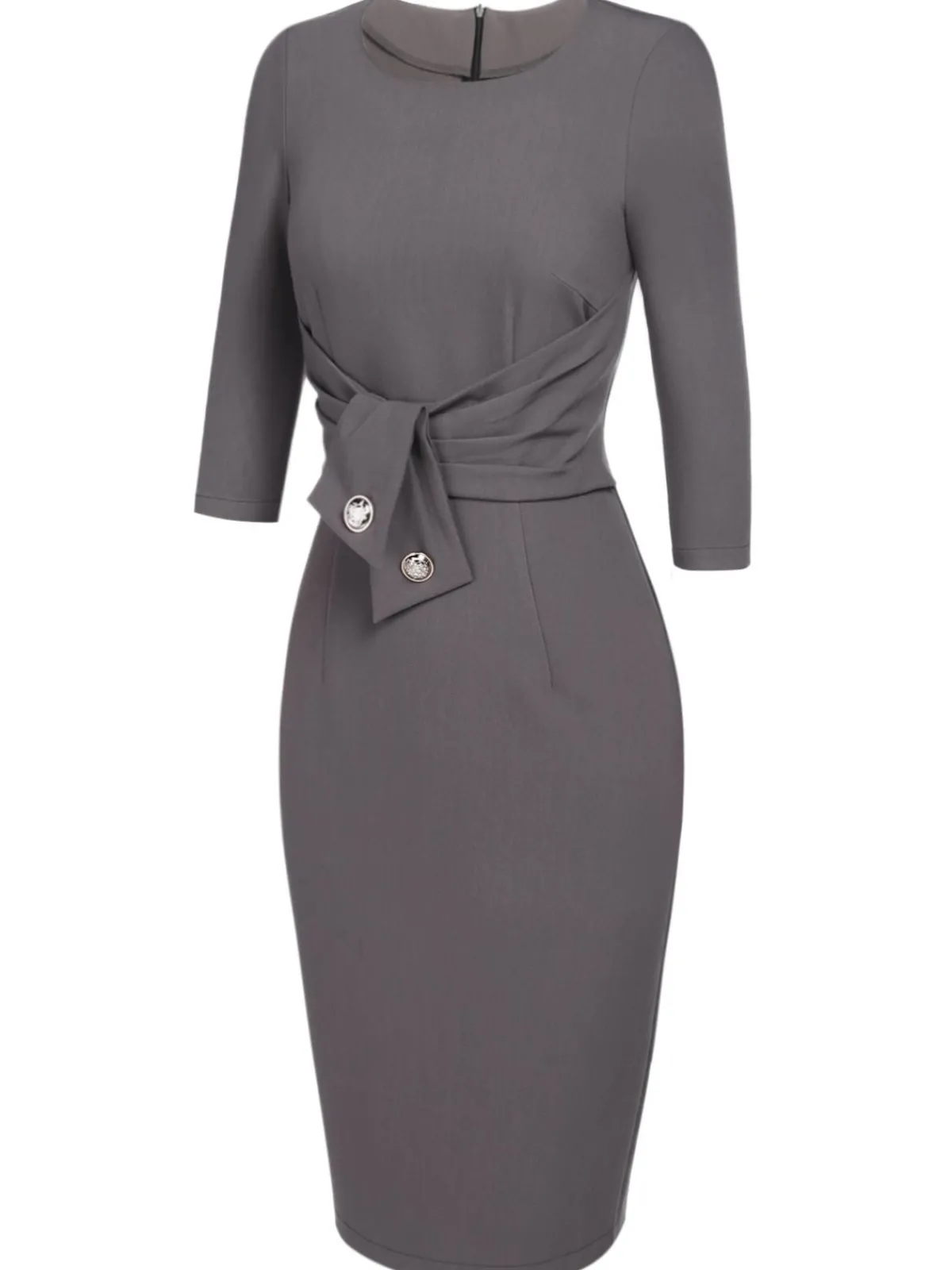 Best Retro Stage 1960s Belt Solid Pencil Dress Gray