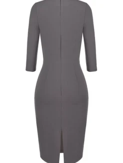 Best Retro Stage 1960s Belt Solid Pencil Dress Gray