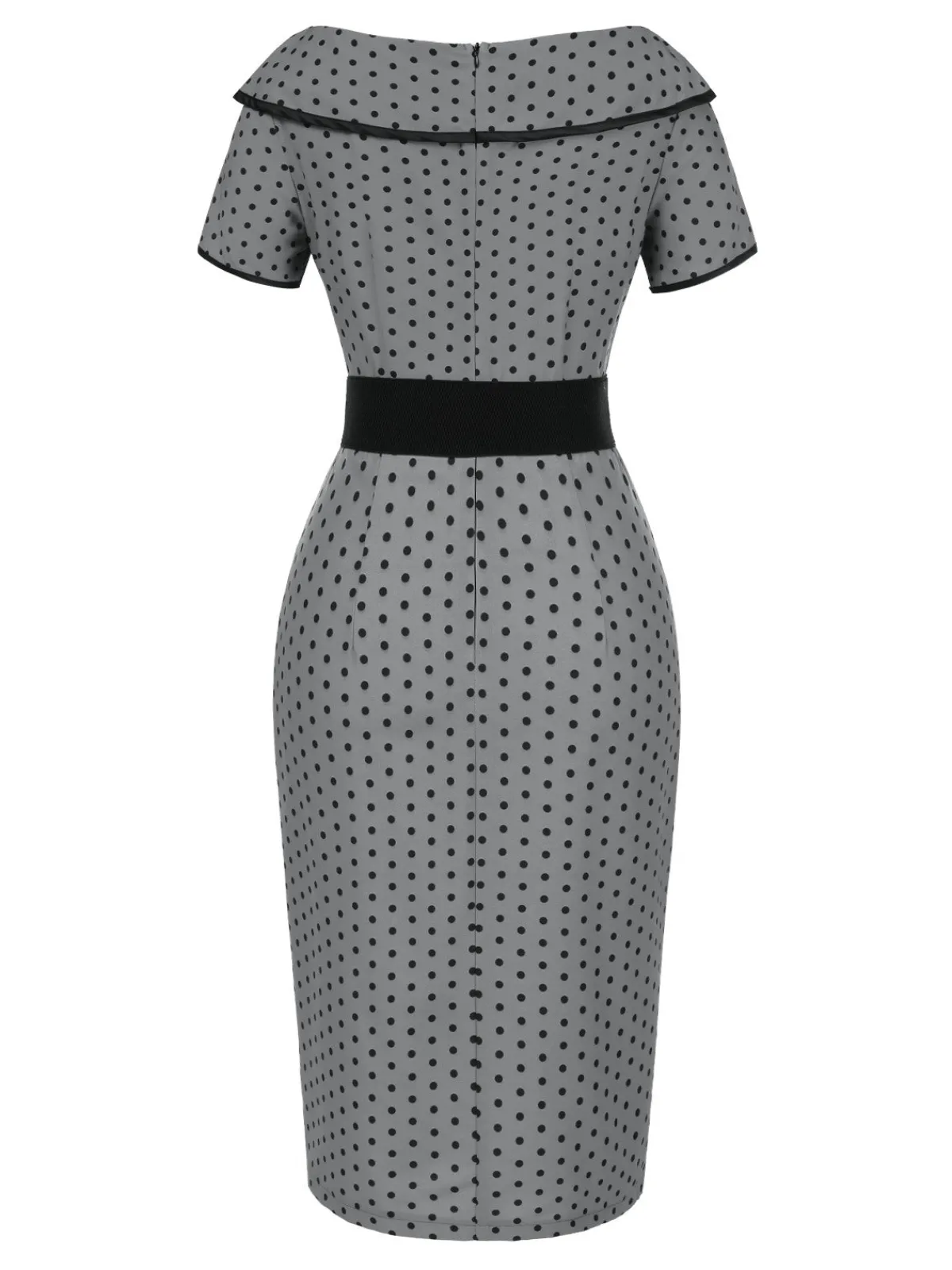 Hot Retro Stage 1960s Boat Neck Polka Dots Pencil Dress Gray