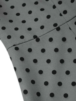 Hot Retro Stage 1960s Boat Neck Polka Dots Pencil Dress Gray