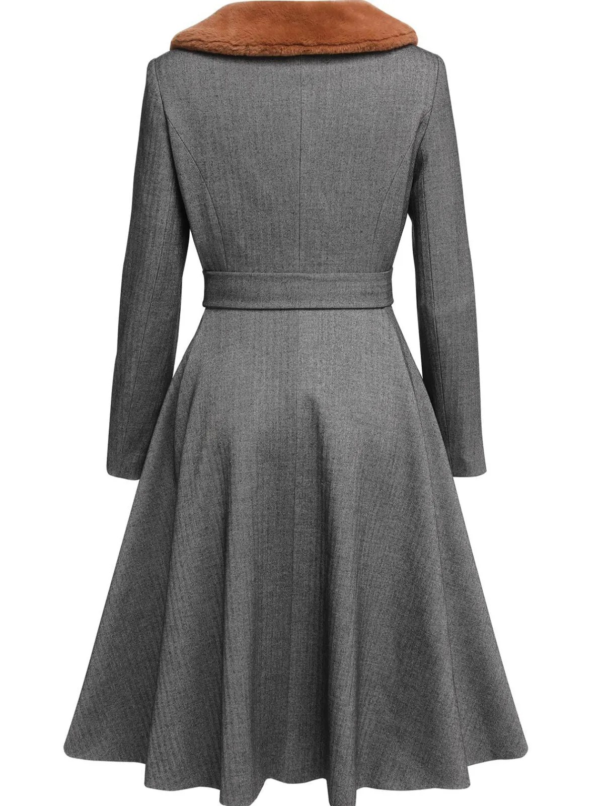 Sale Retro Stage 1930s Faux Fur Lapel Collar Coat Gray