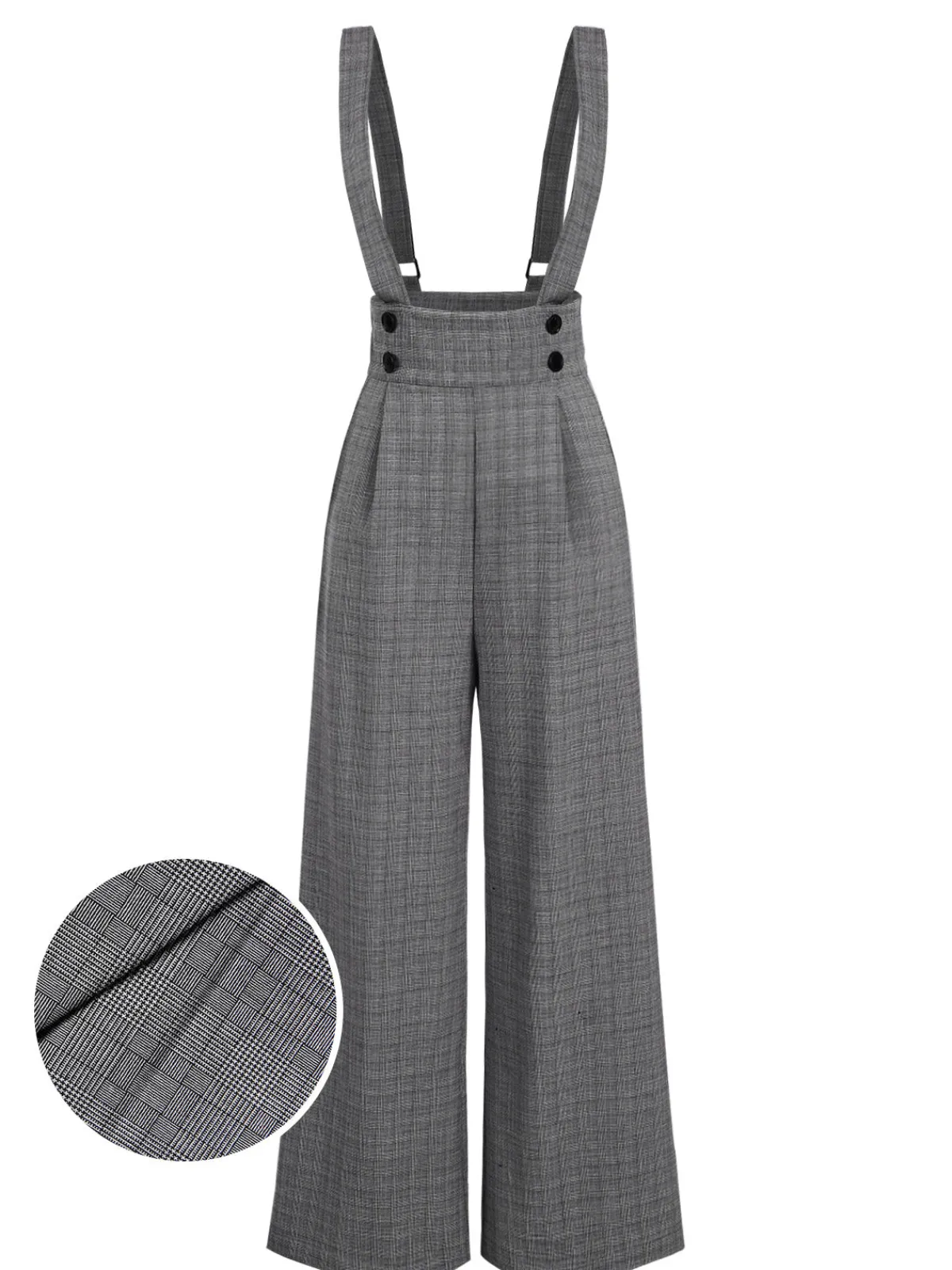 Online Retro Stage Gray 1940s Glen Plaid Buttoned Overall Pants