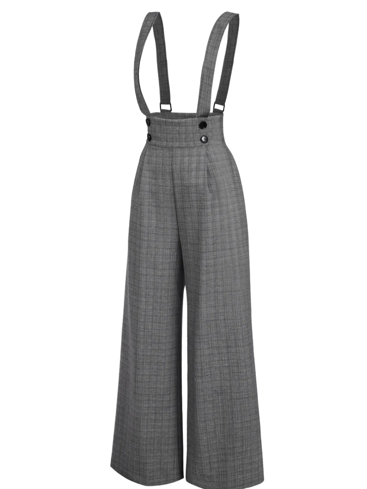 Online Retro Stage Gray 1940s Glen Plaid Buttoned Overall Pants