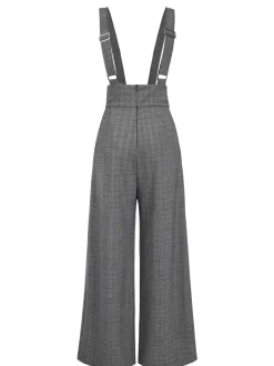 Online Retro Stage Gray 1940s Glen Plaid Buttoned Overall Pants