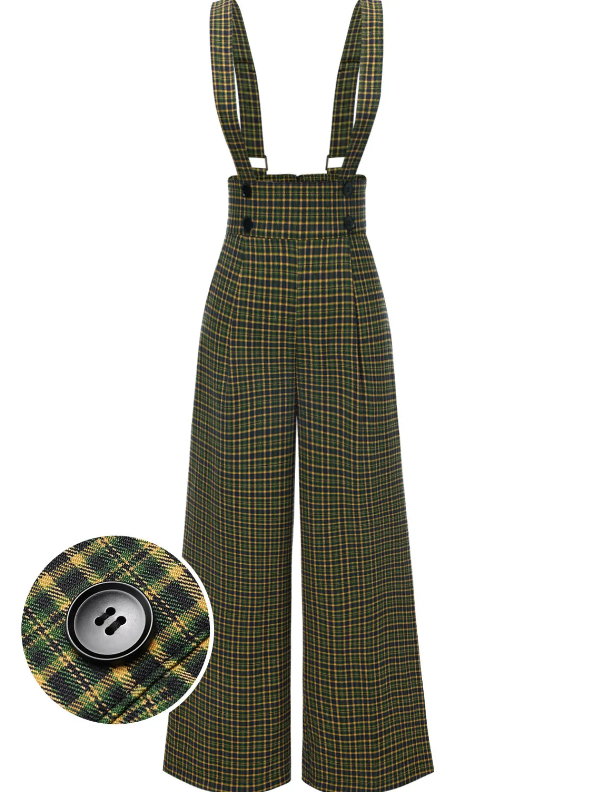 Online Retro Stage Gray 1940s Glen Plaid Buttoned Overall Pants