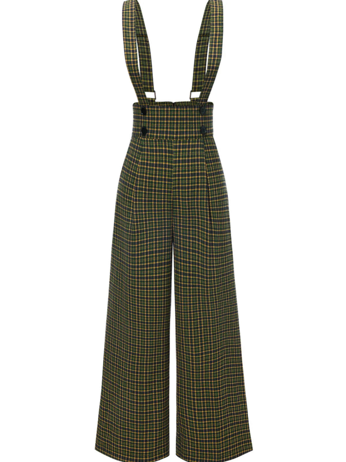 Online Retro Stage Gray 1940s Glen Plaid Buttoned Overall Pants