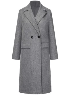 Hot Retro Stage 1960s Over Knee Lapel Coat Gray