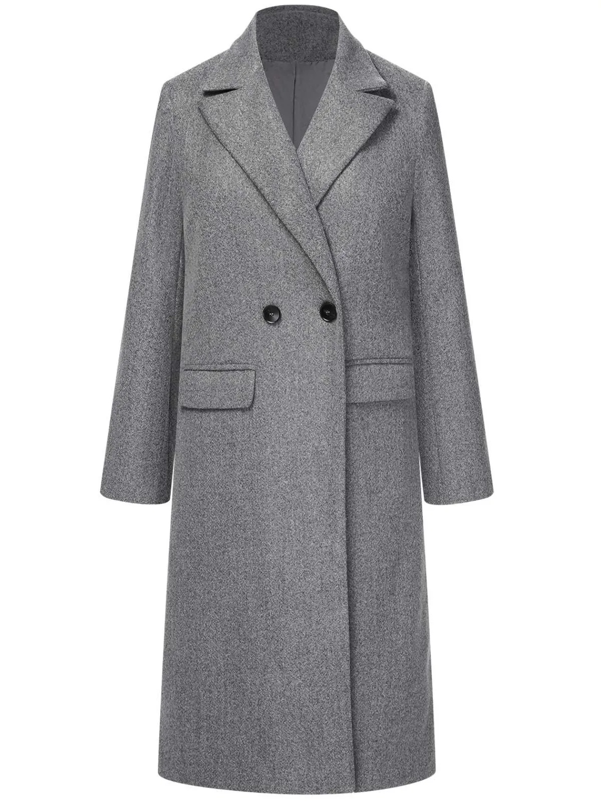 Hot Retro Stage 1960s Over Knee Lapel Coat Gray