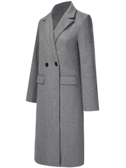 Hot Retro Stage 1960s Over Knee Lapel Coat Gray