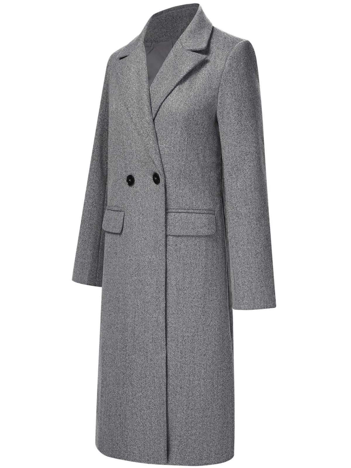Hot Retro Stage 1960s Over Knee Lapel Coat Gray