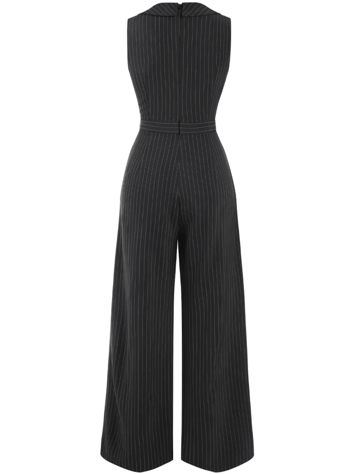 Fashion Retro Stage Gray 1940s Pinstripes Sleeveless Lapel Jumpsuit Dark Gray