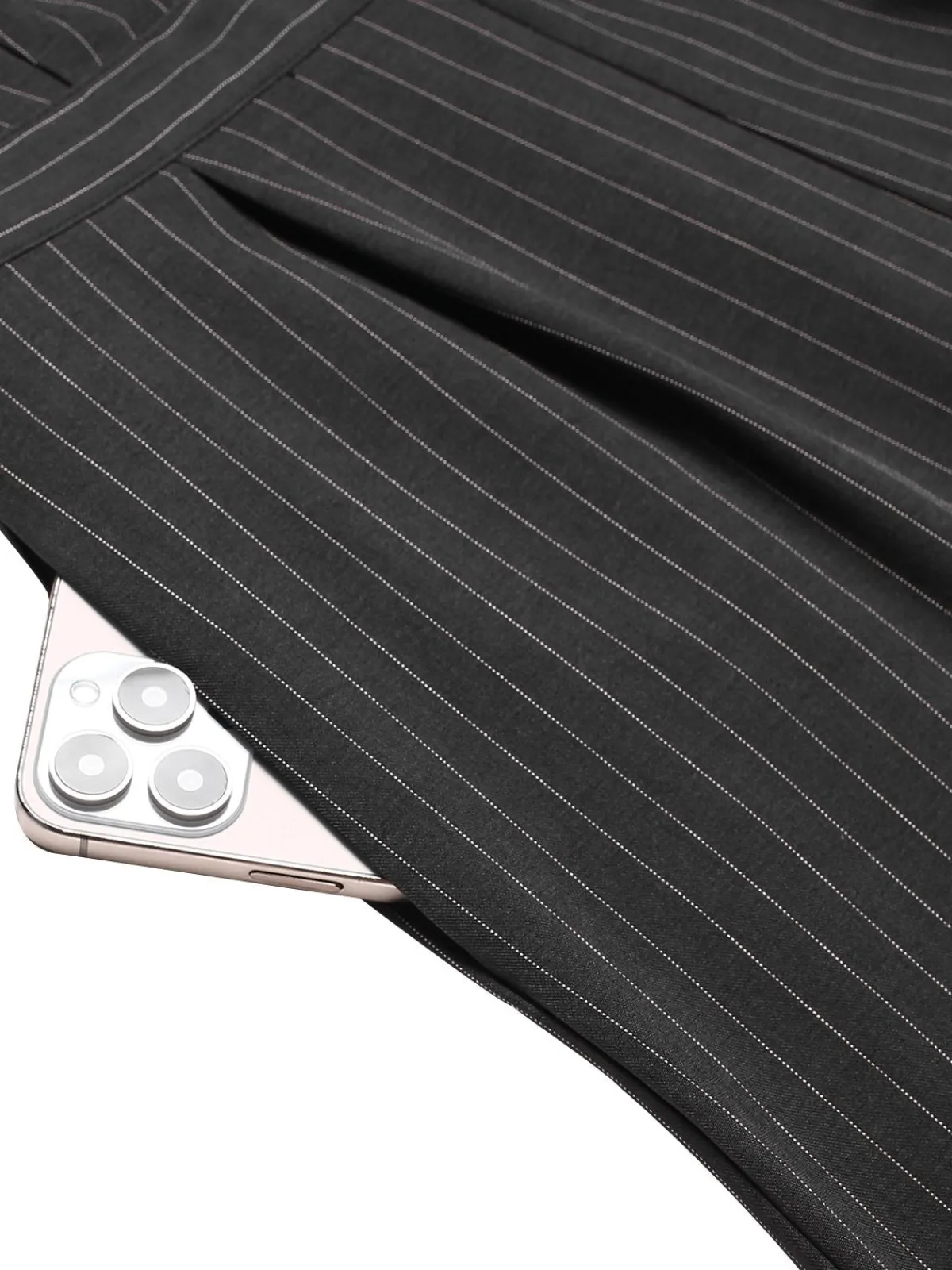 Fashion Retro Stage Gray 1940s Pinstripes Sleeveless Lapel Jumpsuit Dark Gray