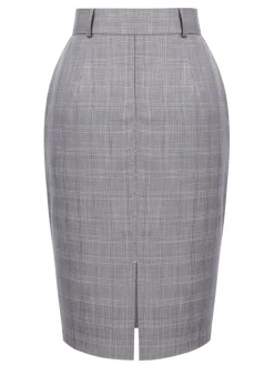 Hot Retro Stage 1960s Plaid Belt Pencil Skirt Gray