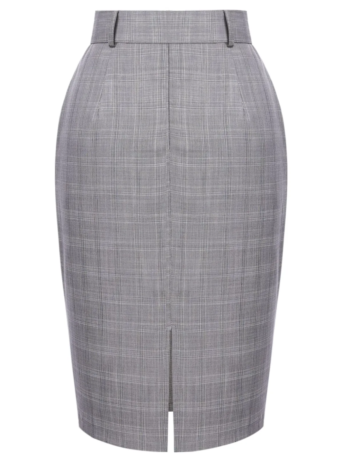 Hot Retro Stage 1960s Plaid Belt Pencil Skirt Gray