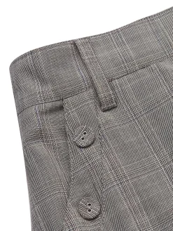 Hot Retro Stage 1960s Plaid Belt Pencil Skirt Gray
