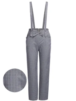 Clearance Retro Stage 1950s Plaids Suspender Pants Gray