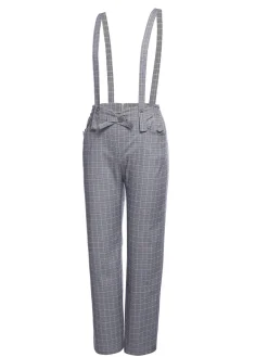 Clearance Retro Stage 1950s Plaids Suspender Pants Gray