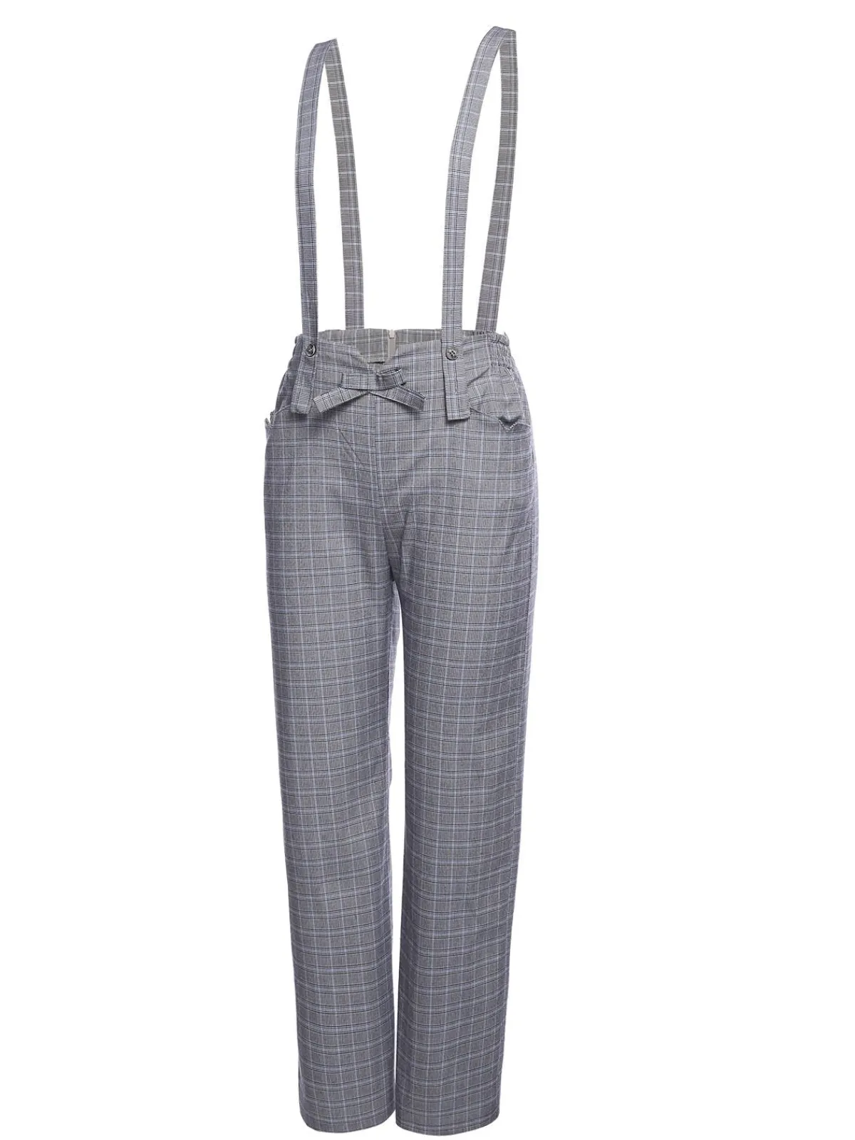 Clearance Retro Stage 1950s Plaids Suspender Pants Gray