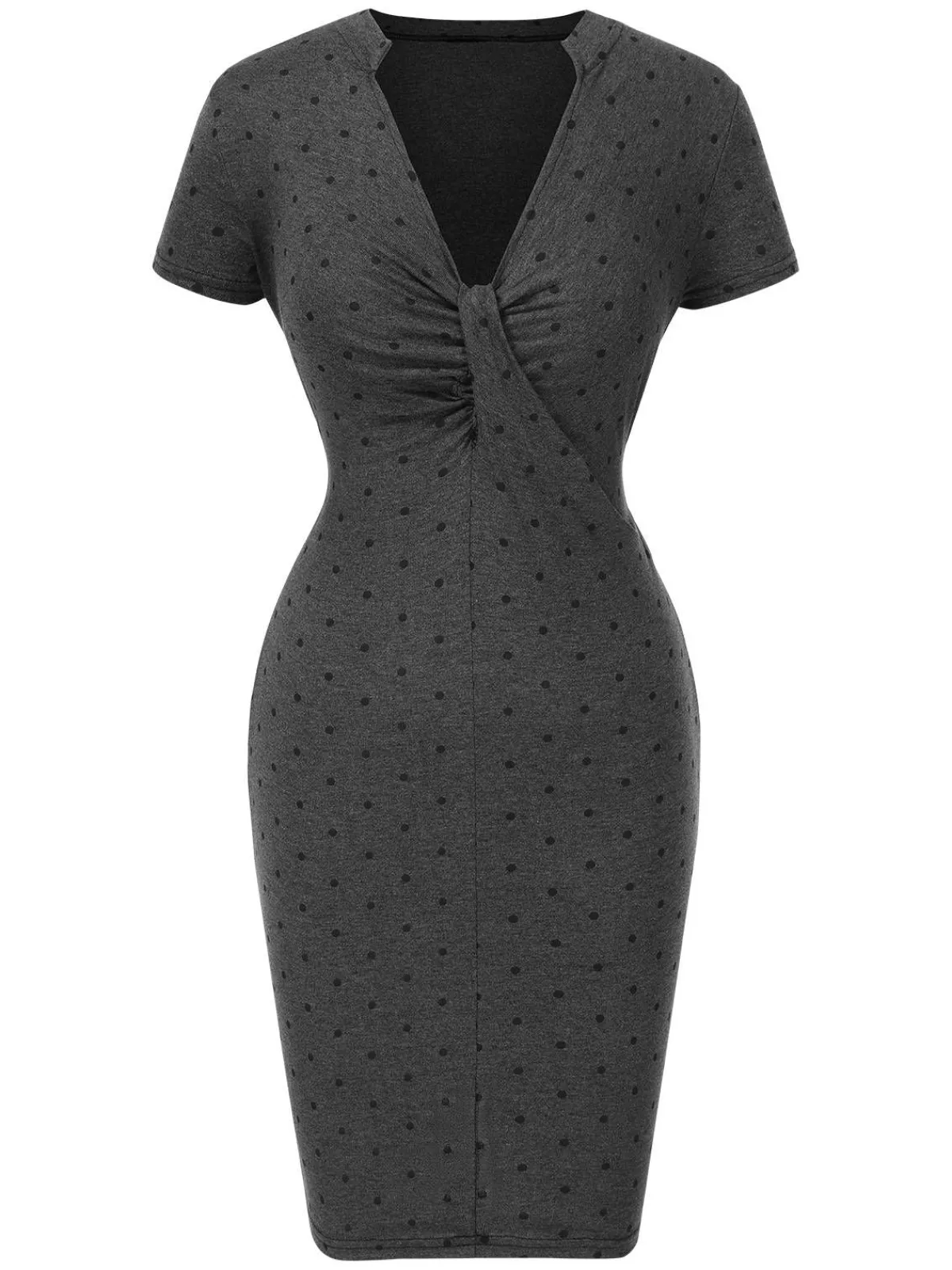 Fashion Retro Stage 1960s Polka Dots V-Neck Bodycon Dress Gray