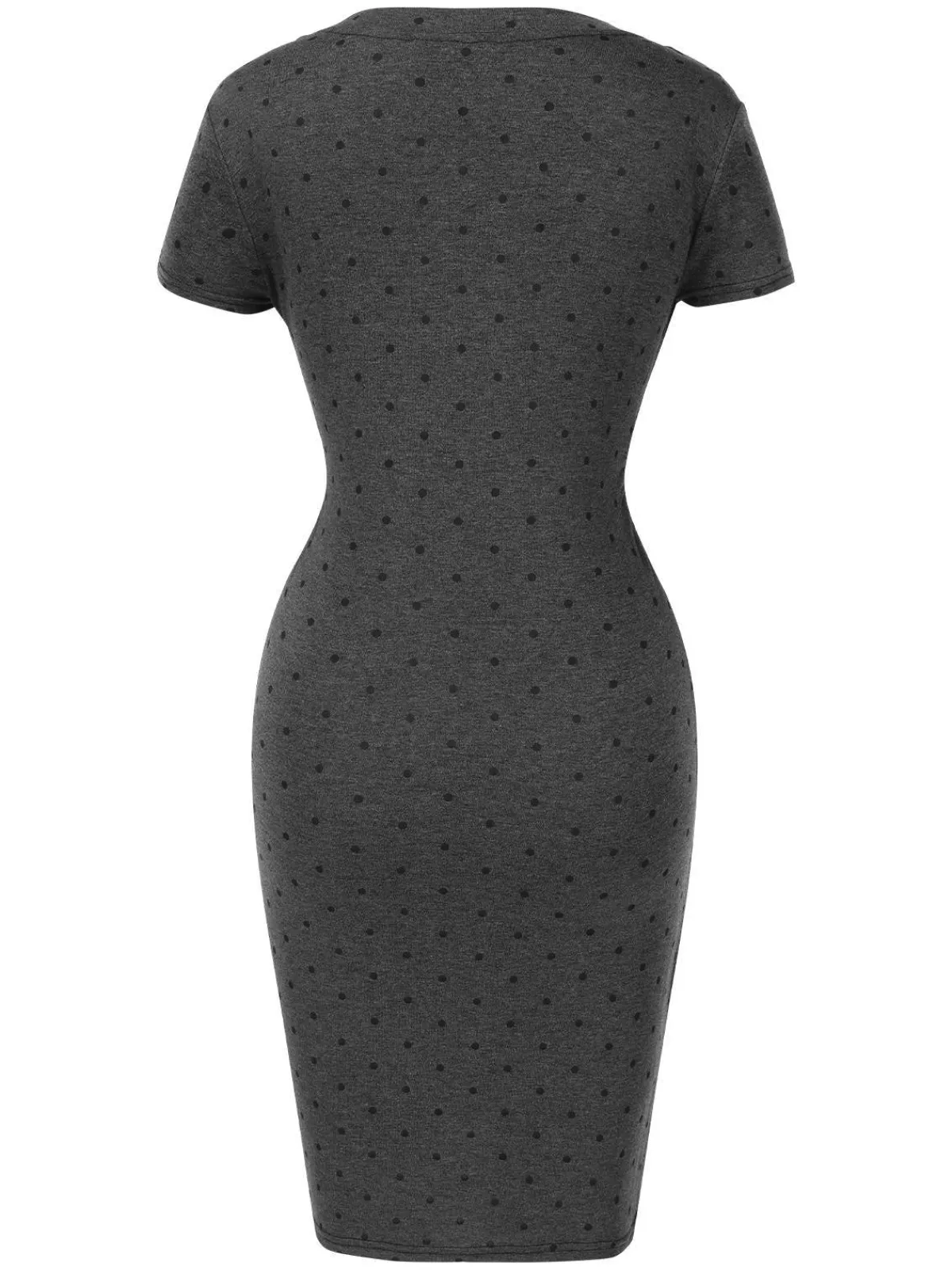 Fashion Retro Stage 1960s Polka Dots V-Neck Bodycon Dress Gray