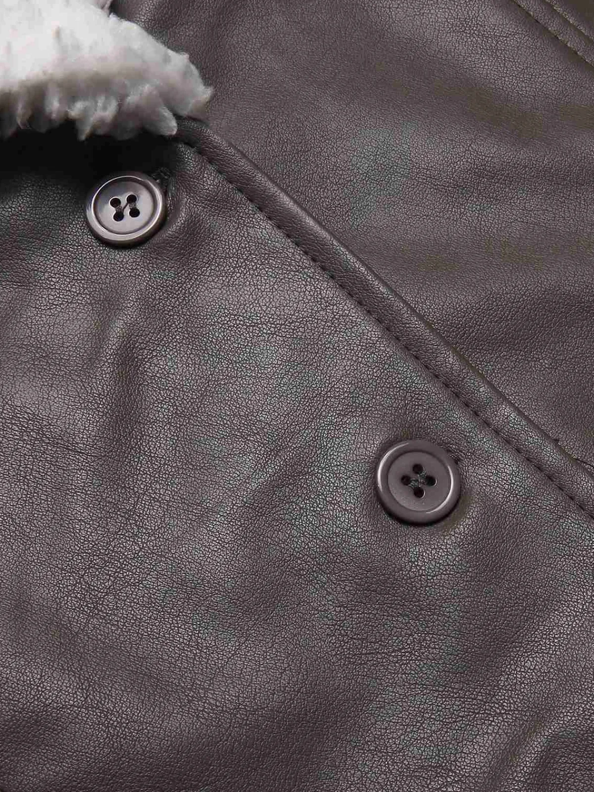 Fashion Retro Stage 1960s Solid Plush Faux Leather Belted Coat Gray