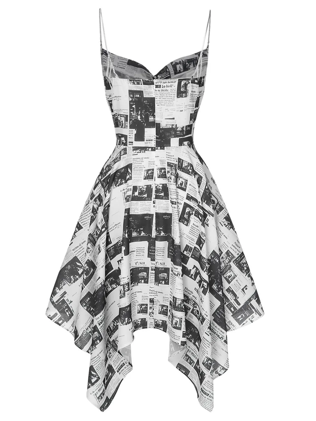 Outlet Retro Stage 1970s Spaghetti Straps Cowl Neck Newspaper Dress Gray