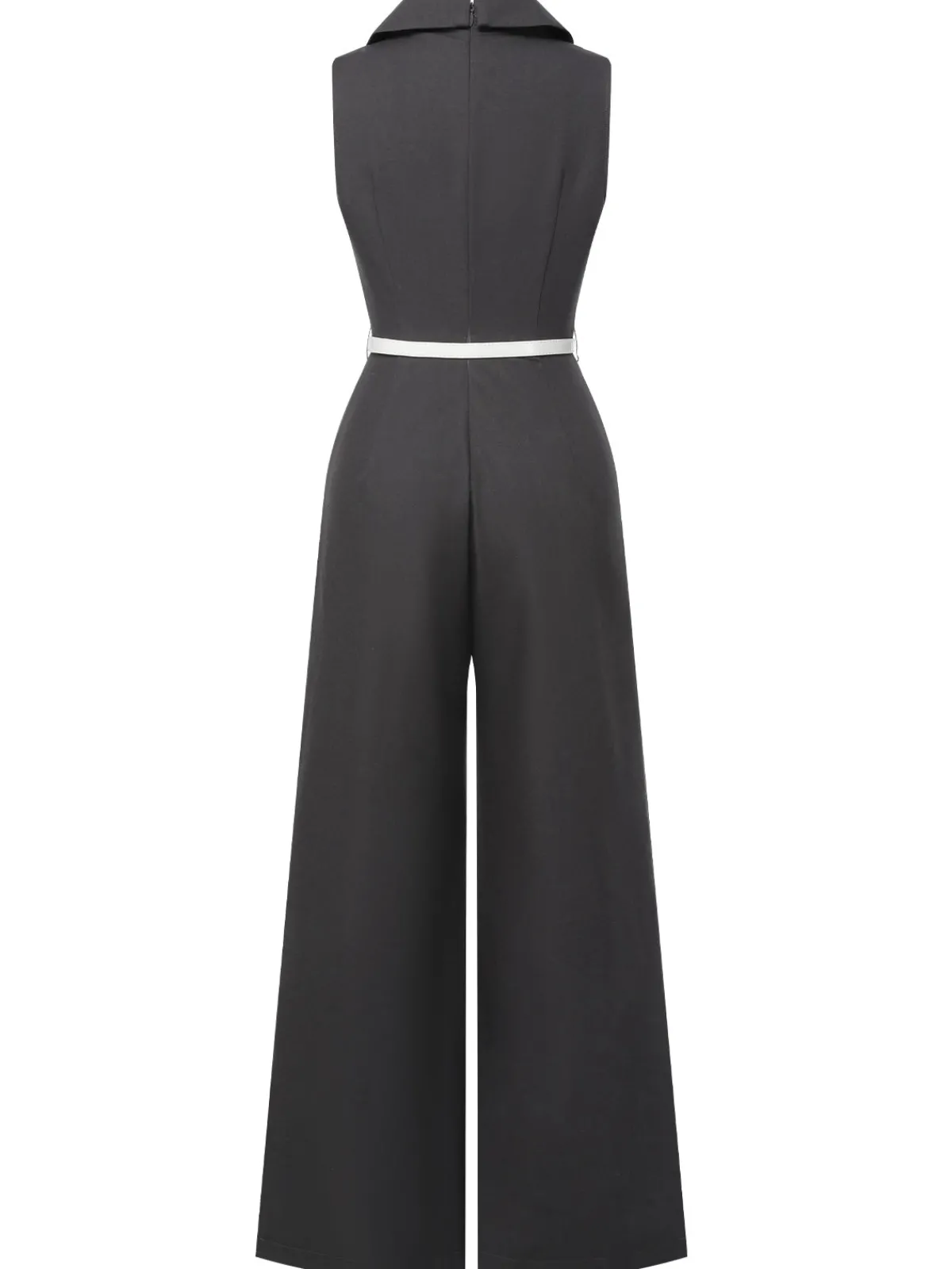 Clearance Retro Stage Gray 1940s V-Neck Lapel Lace-Patchwork Jumpsuit Dark Gray