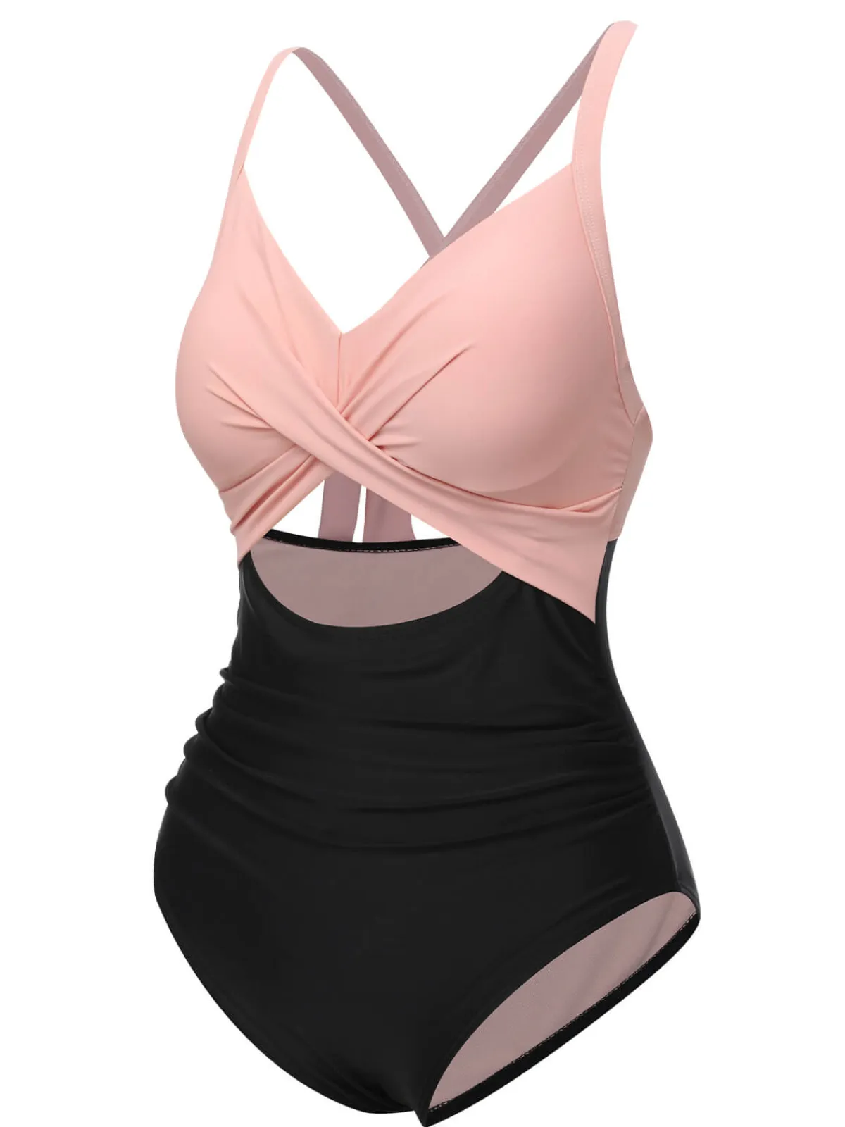 New Retro Stage Green & Black 1940s Hollow Waist Patchwork Swimsuit