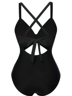 New Retro Stage Green & Black 1940s Hollow Waist Patchwork Swimsuit