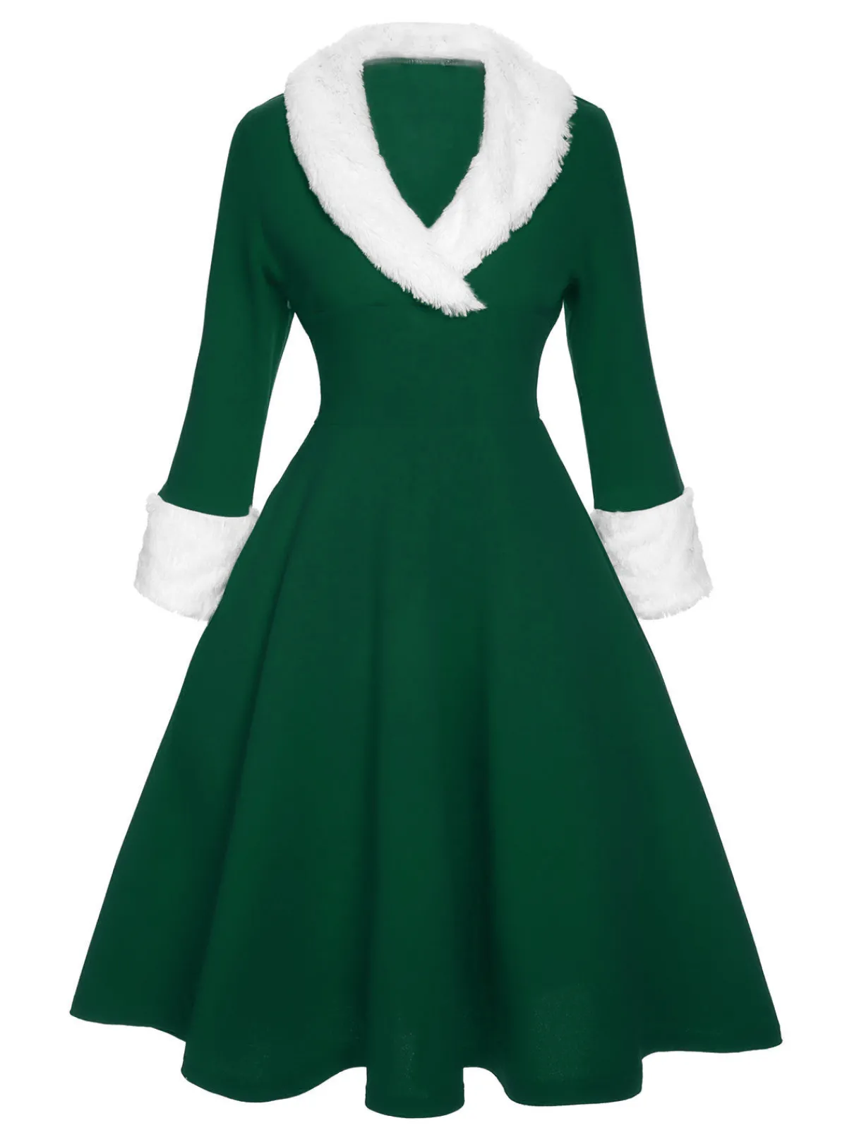 Sale Retro Stage Green & White 1950s Christmas Lapel Dress