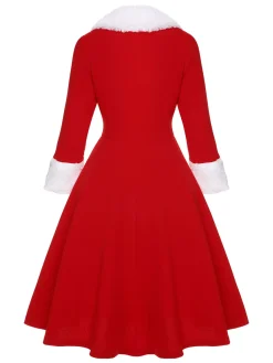 Sale Retro Stage Green & White 1950s Christmas Lapel Dress