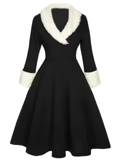 Sale Retro Stage Green & White 1950s Christmas Lapel Dress