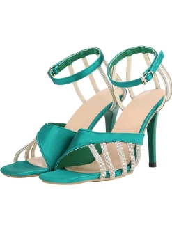 Clearance Retro Stage Buckle Fish Mouth High Heel Shoes Green