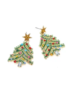 Discount Retro Stage Green Christmas Tree Rhinestones Earrings