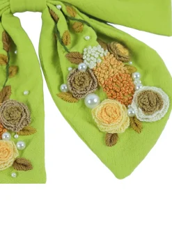 Clearance Retro Stage Green Cotton Hand-Embroidered Bow Hairpin