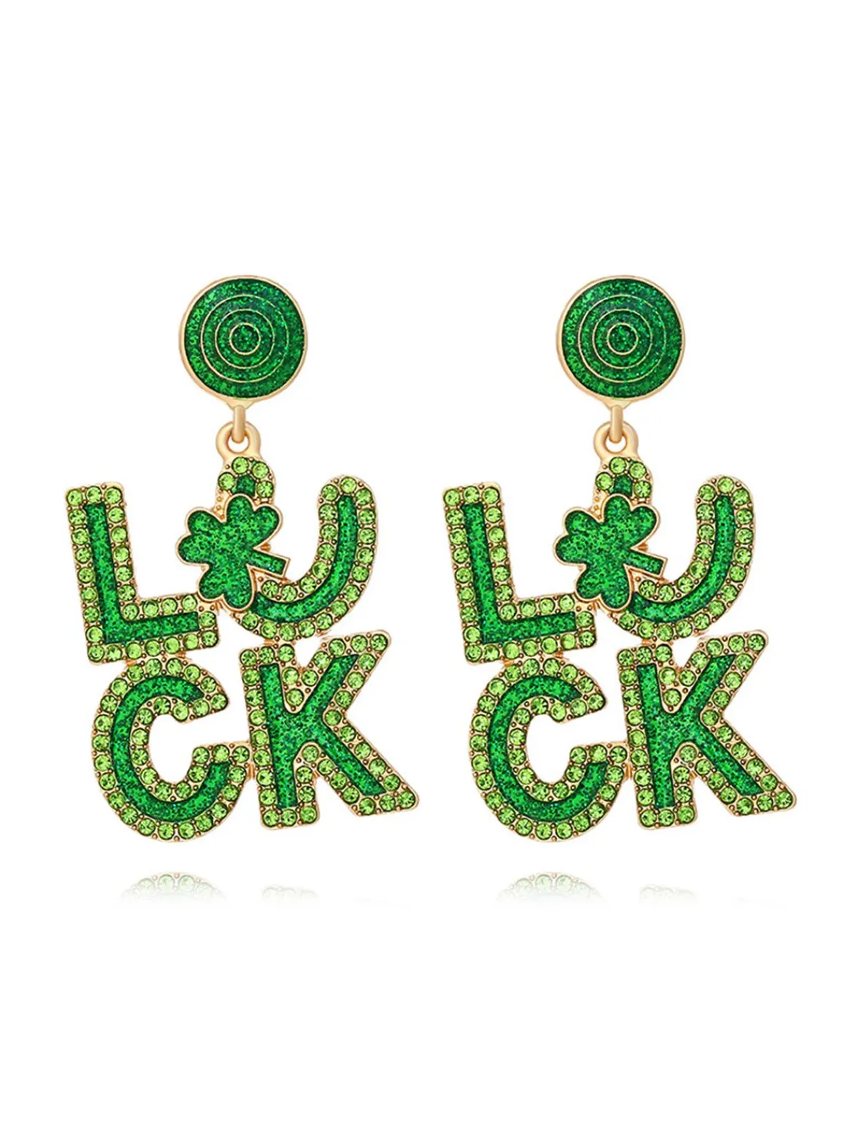 Clearance Retro Stage Green Luck Rhinestones Exaggerated Earrings