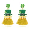 Best Retro Stage Green Lucky Leaf Rhinestone Tassel Earrings