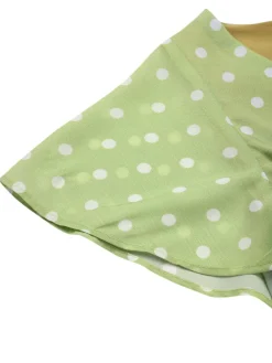 Discount Retro Stage Green 1940s Back Hollow-Out Polka Dots Dress Green Yellow