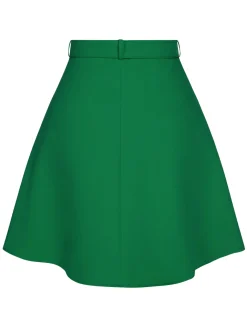 Online Retro Stage Green 1960s Button Solid Belted Skirt