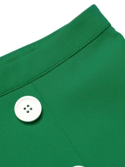 Online Retro Stage Green 1960s Button Solid Belted Skirt