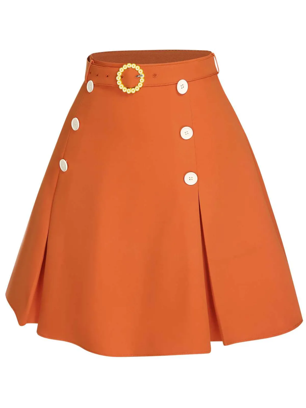Online Retro Stage Green 1960s Button Solid Belted Skirt