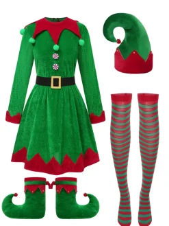 Outlet Retro Stage 1940s Christmas Elf Dress Set Green